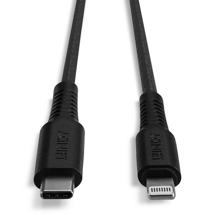 Imagine Cablu USB type C la Lightning Quick Charge MFI T-T 3m Reinforced, Lindy L31288